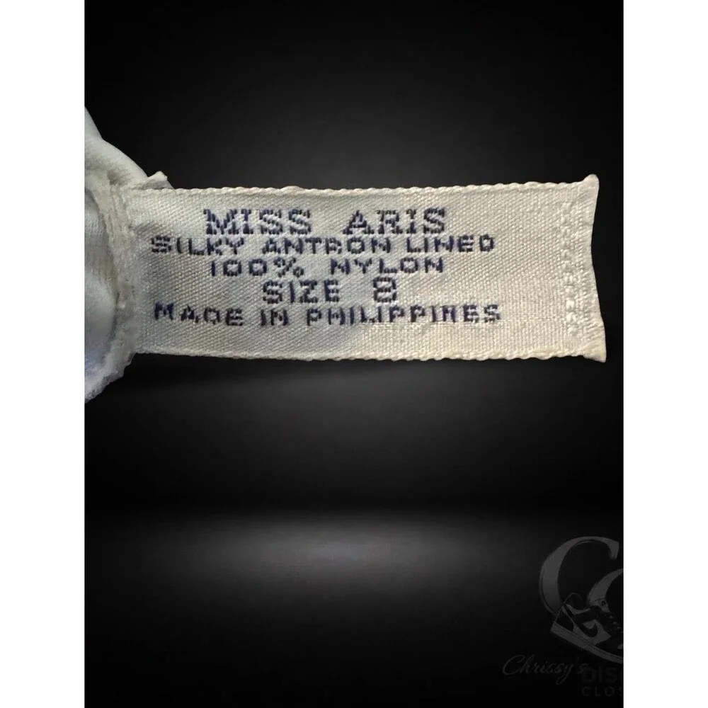 Vintage Miss Aris White Nylon Dress Opera Gloves Size 8 Formal Evening